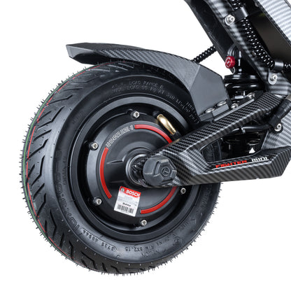 Rad- und Motorbereich des Teverun Fighter Mini Pro eKFV mit Federung