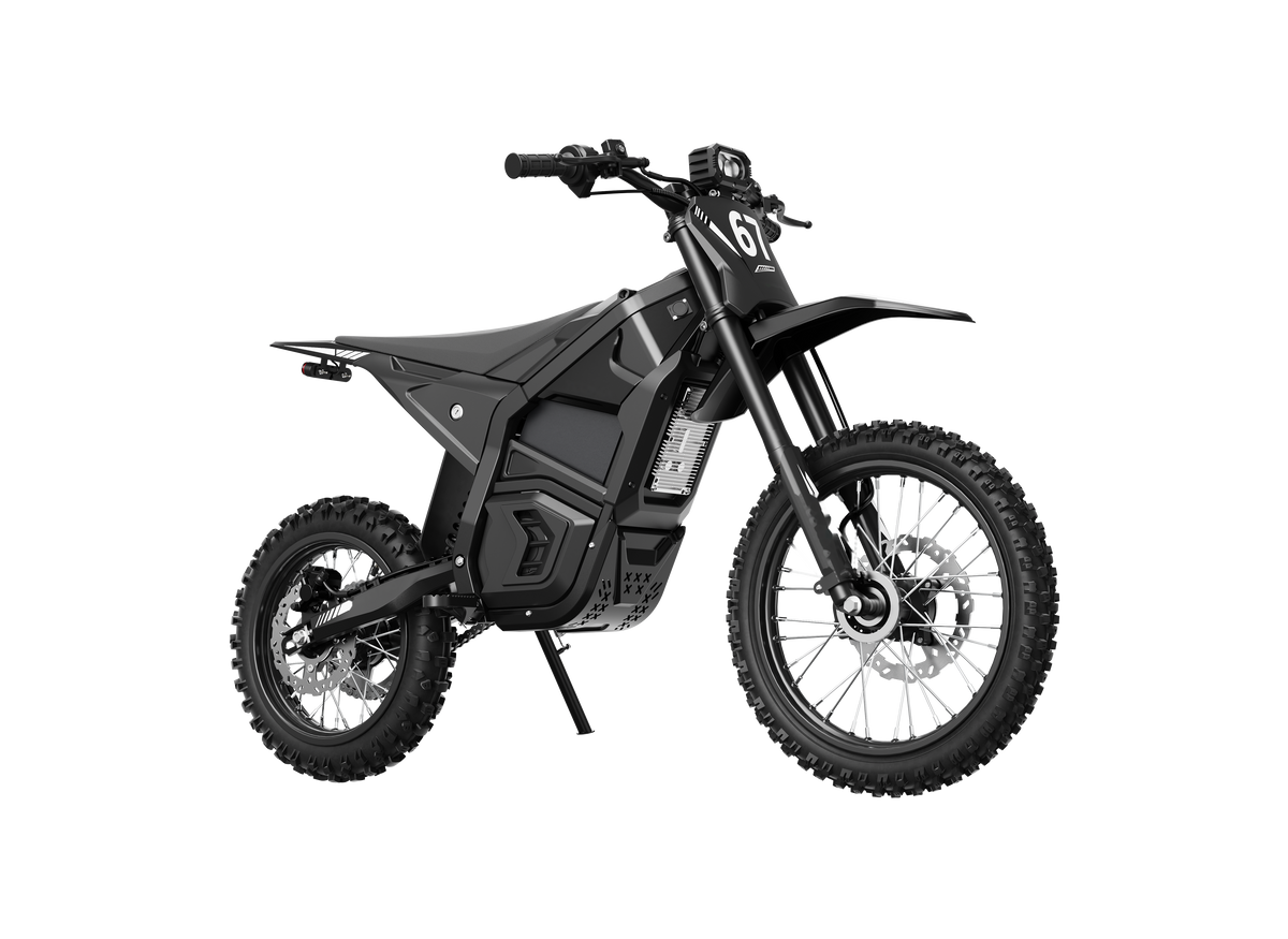 CEMOTO D03 Beast 72 V electric dirt bike in black – front three-quarter view