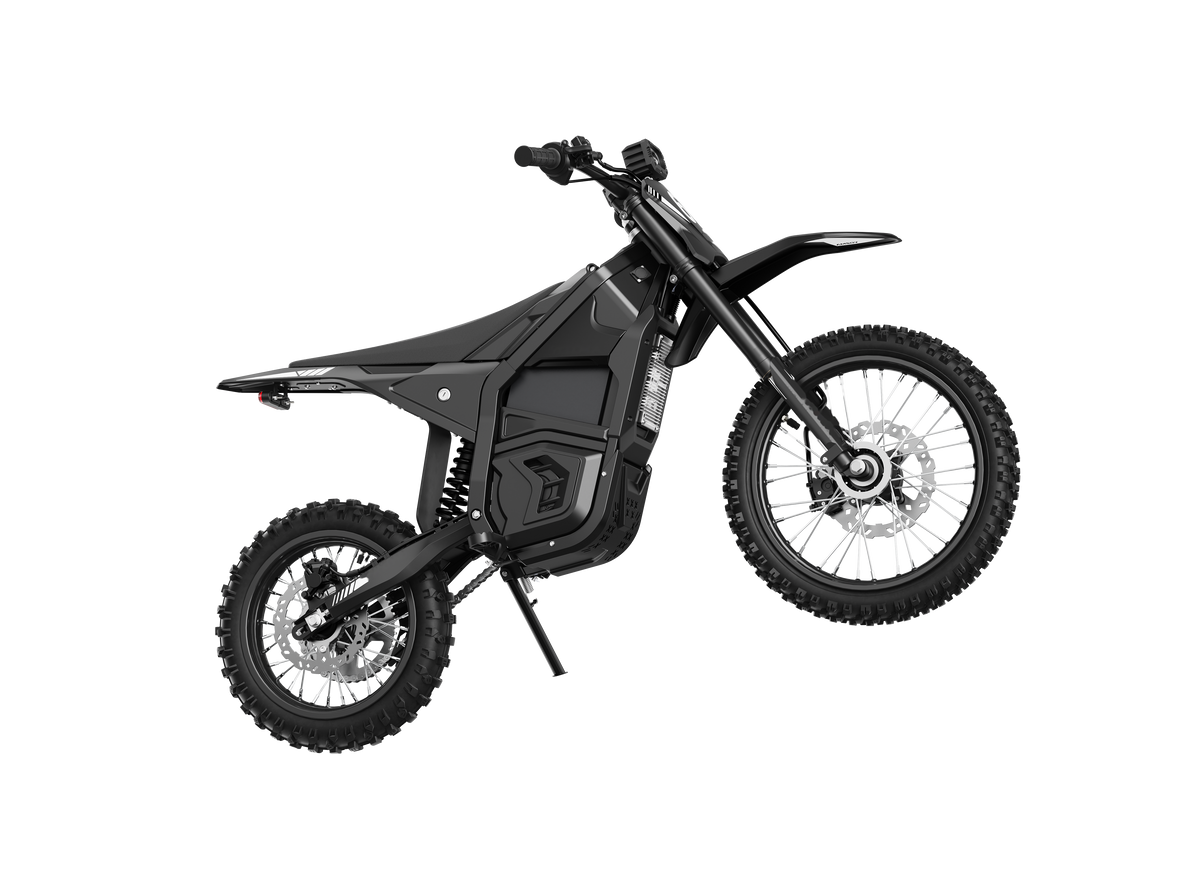 CEMOTO D03 Beast 72 V electric dirt bike in black – low front angle